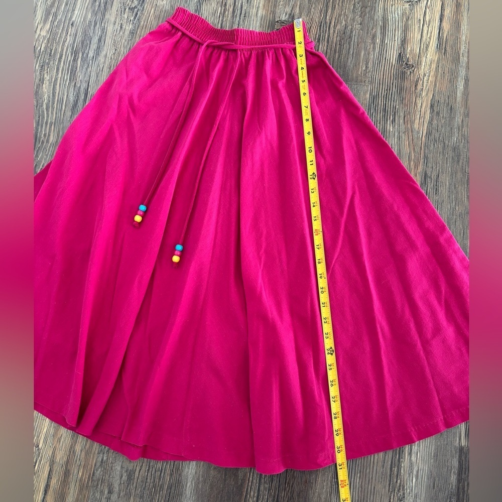 *Read Vtg A-Line Midi Skirt XS/S Fuchsia Elastic Waist Belt Colorful Beads BOHO - Picture 3 of 9